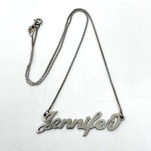 Vtg Sterling Silver Jennifer Name Plate Chain Necklace 14”